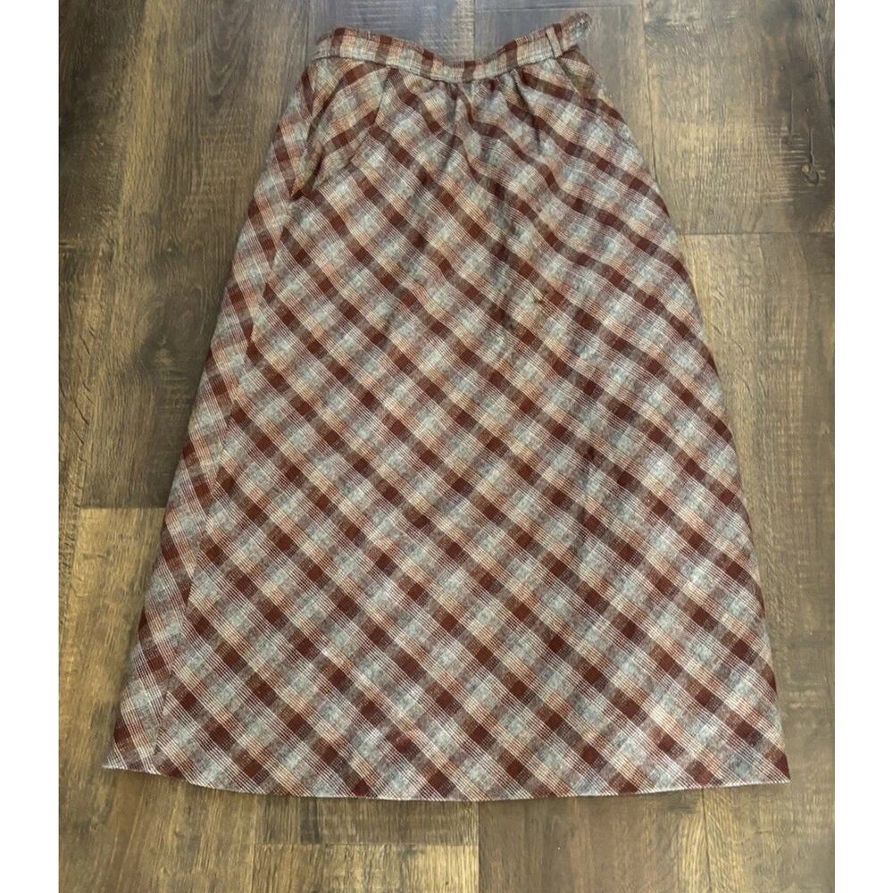 VTG 70s Union Made ILGWU Skirt Plaid Wool Tweed A-Line USA Academia Preppy